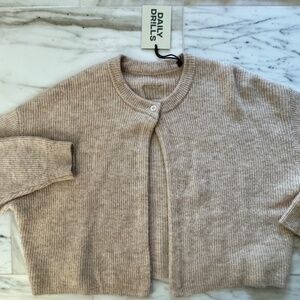 Daily Drills Beige Single Button Long Sleeve Cardigan Sweater